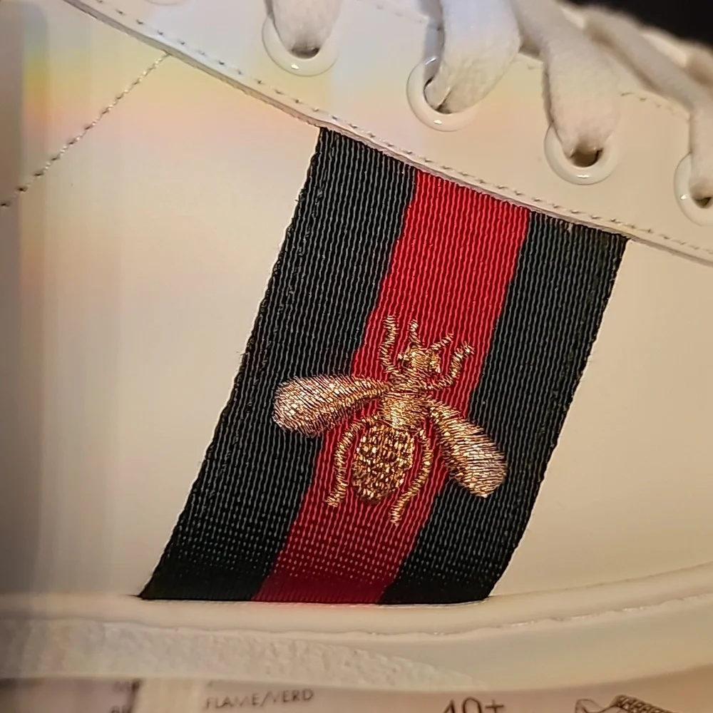 Gucci white embroidered Bee Ace sneakers size 40+ worn ONCE perfect condition - Picture 10 of 12